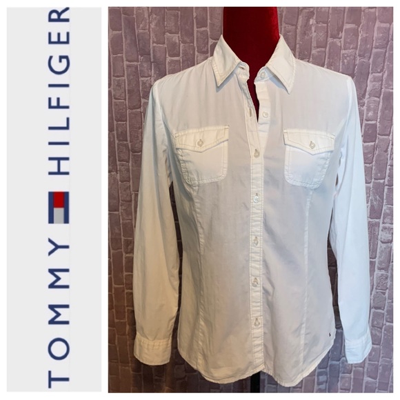 Tommy Hilfiger Tops - 🔴Classic White 100% Cotton Roll-Tab Shirt